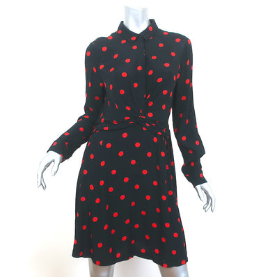 GANNI Twist-Front Shirtdress Barra Black/Red Polka Dot Print Crepe Size 38