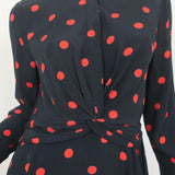 GANNI Twist-Front Shirtdress Barra Black/Red Polka Dot Print Crepe Size 38