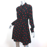 GANNI Twist-Front Shirtdress Barra Black/Red Polka Dot Print Crepe Size 38