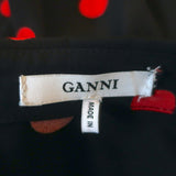 GANNI Twist-Front Shirtdress Barra Black/Red Polka Dot Print Crepe Size 38