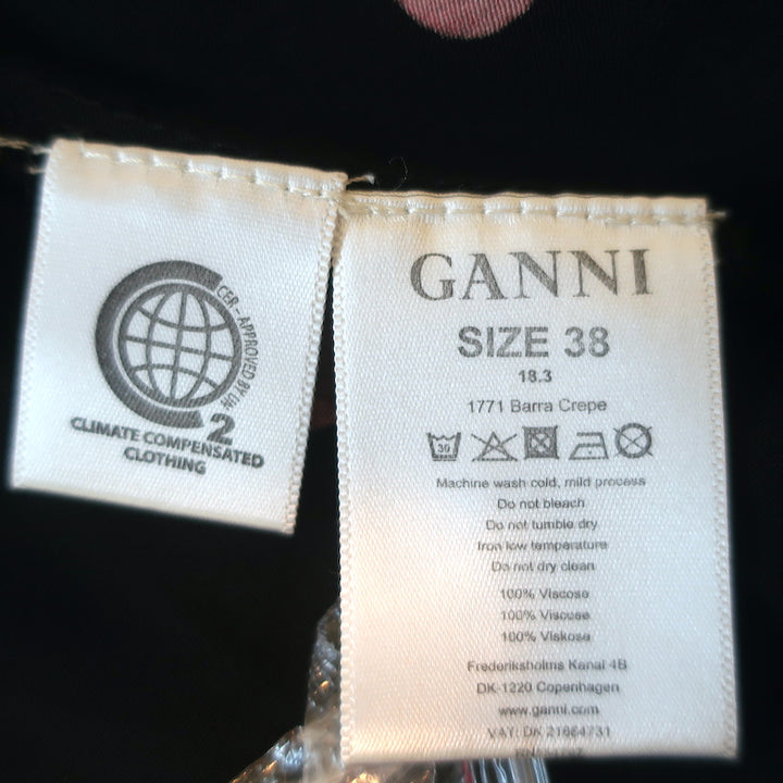 GANNI Twist-Front Shirtdress Barra Black/Red Polka Dot Print Crepe Size 38