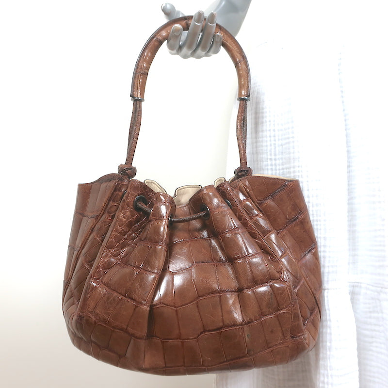Pre-Owned Giorgio Armani Crocodile Bucket Bag — Brown Medium