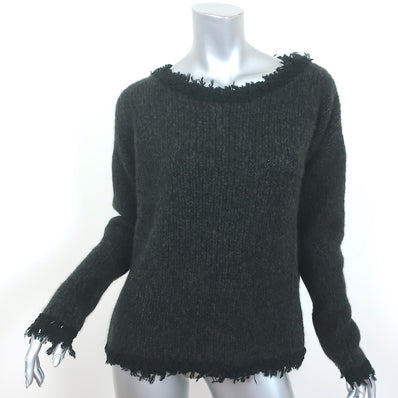 Lamberto Losani Frayed Knit Pullover Sweater Charcoal Cashmere-Silk Size Medium