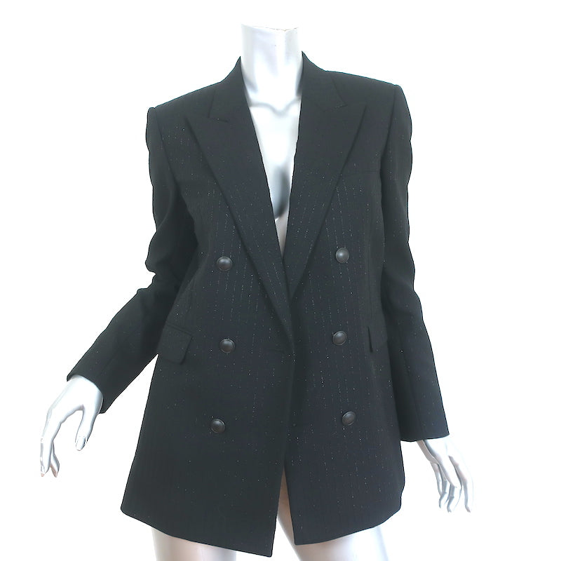 Saint Laurent Double Breasted Blazer Jacket Black Metallic-Striped Wool Size 40