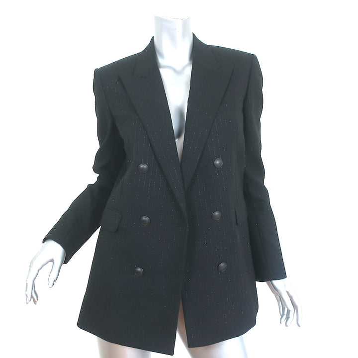 Saint Laurent Double Breasted Blazer Jacket Black Metallic-Striped Wool Size 40