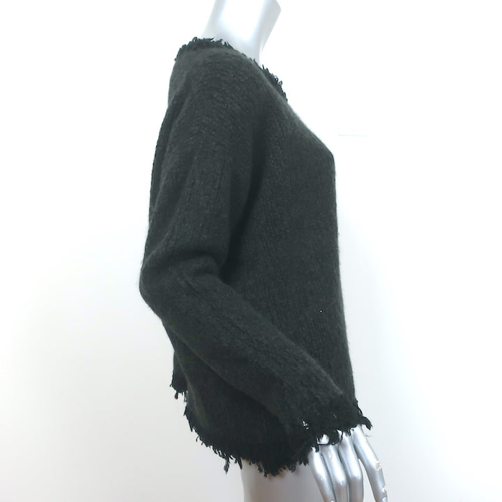 Lamberto Losani Frayed Knit Pullover Sweater Charcoal Cashmere-Silk Size Medium