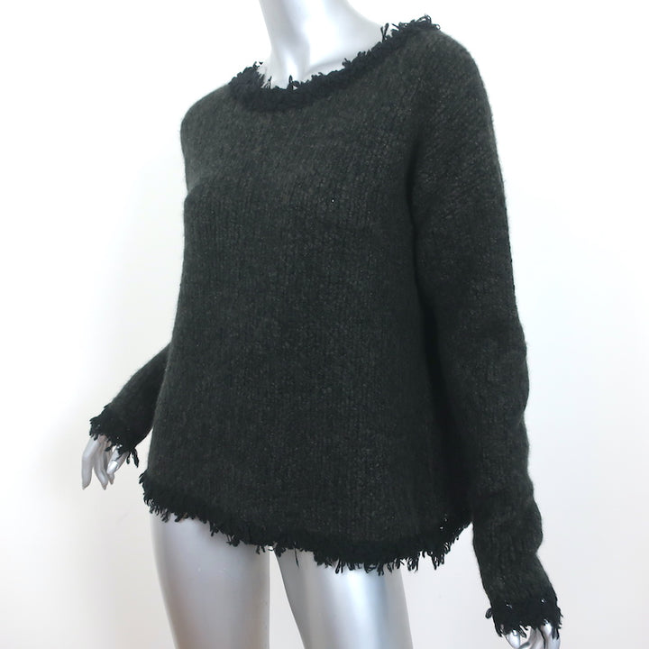Lamberto Losani Frayed Knit Pullover Sweater Charcoal Cashmere-Silk Size Medium