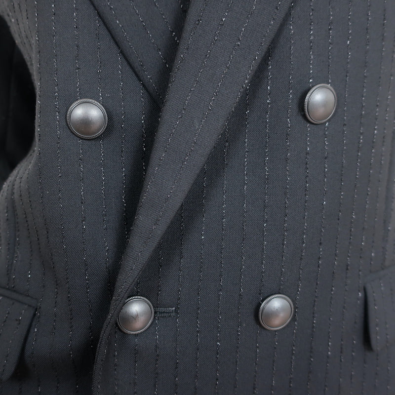 Saint Laurent Double Breasted Blazer Jacket Black Metallic-Striped Wool Size 40