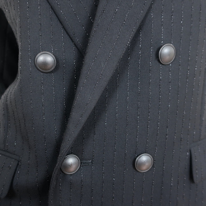Saint Laurent Double Breasted Blazer Jacket Black Metallic-Striped Wool Size 40