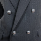 Saint Laurent Double Breasted Blazer Jacket Black Metallic-Striped Wool Size 40