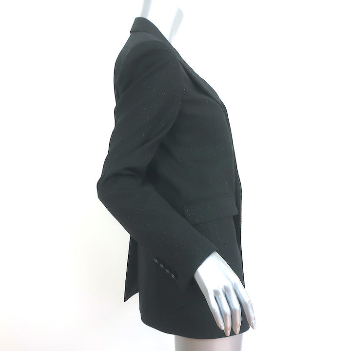Saint Laurent Double Breasted Blazer Jacket Black Metallic-Striped Wool Size 40