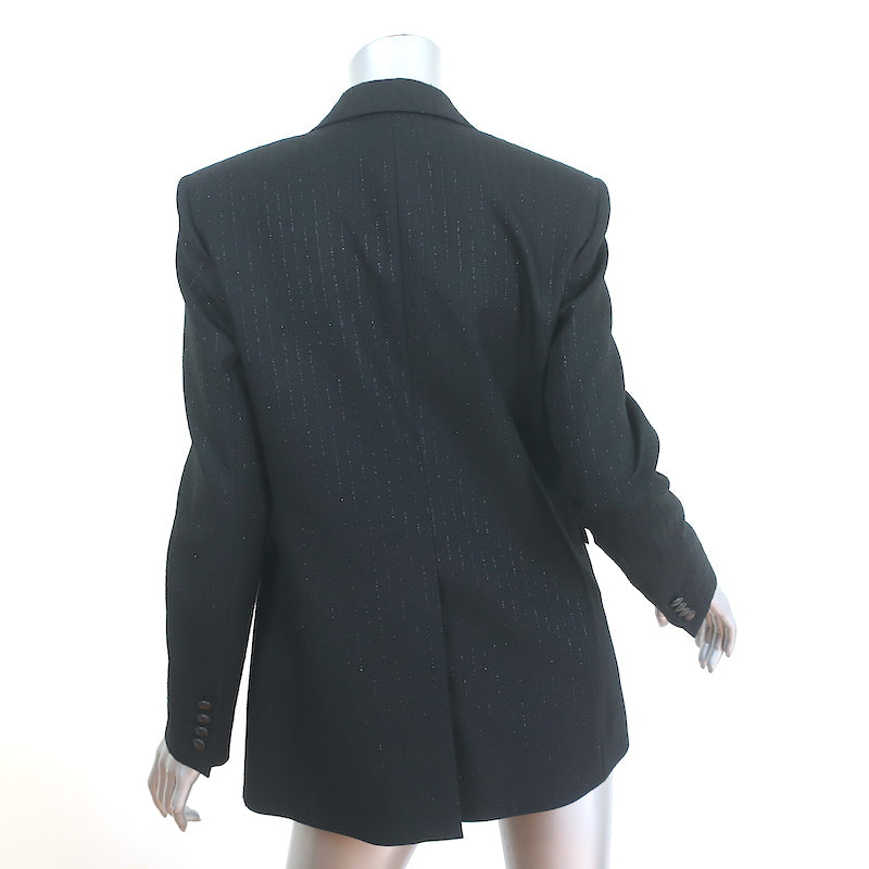 Saint Laurent Double Breasted Blazer Jacket Black Metallic-Striped Wool Size 40