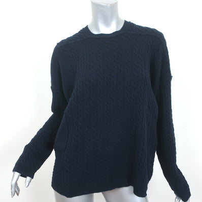 Lamberto Losani Cashmere Crewneck Sweater Navy Patchwork Cable Knit Size 42