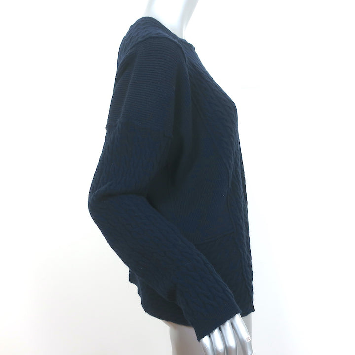 Lamberto Losani Cashmere Crewneck Sweater Navy Patchwork Cable Knit Size 42