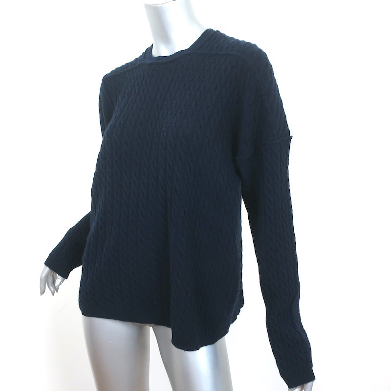 Lamberto Losani Cashmere Crewneck Sweater Navy Patchwork Cable Knit Size 42