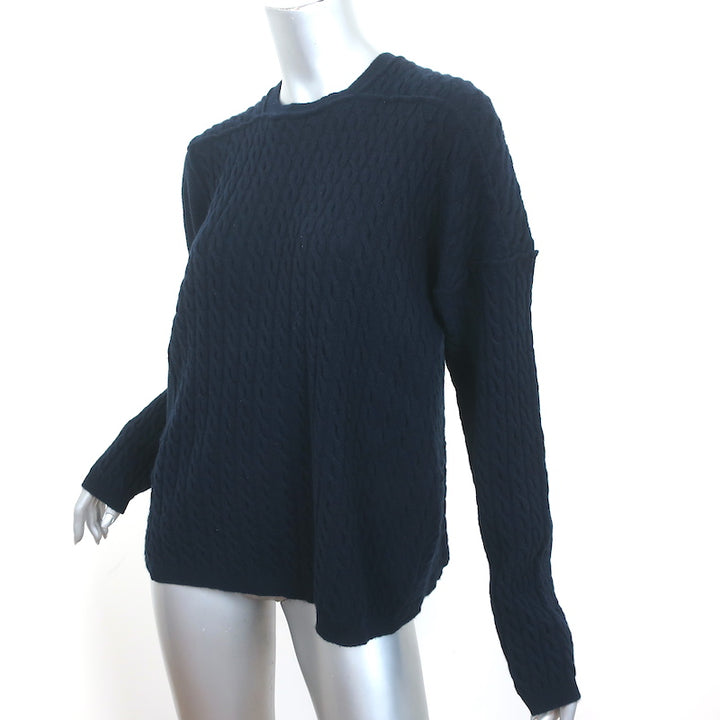 Lamberto Losani Cashmere Crewneck Sweater Navy Patchwork Cable Knit Size 42