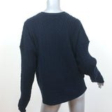Lamberto Losani Cashmere Crewneck Sweater Navy Patchwork Cable Knit Size 42
