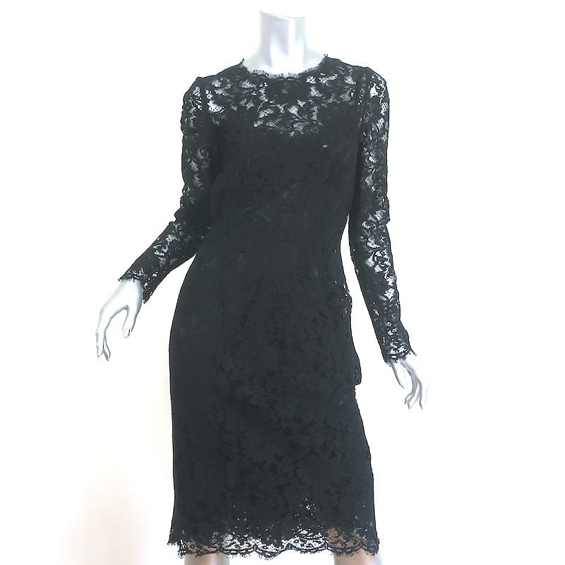 Dolce &amp; Gabbana Cordonetto Lace Dress Black Size 40 Long Sleeve Sheath