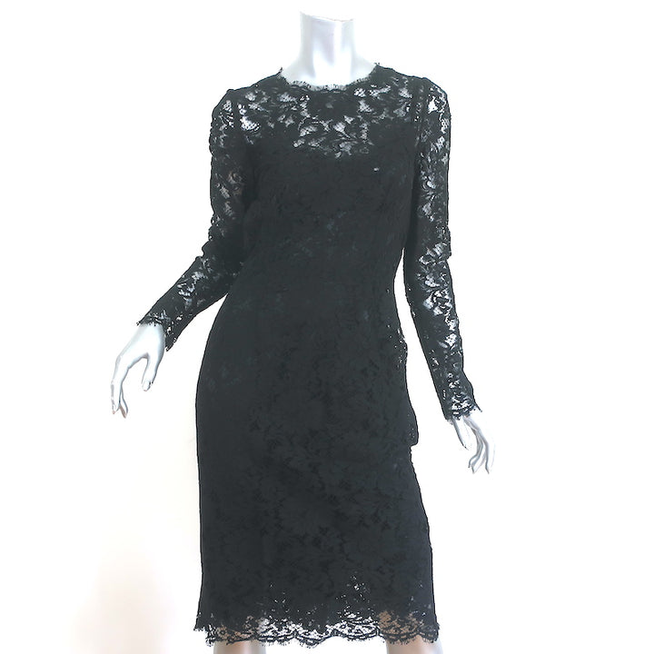 Dolce &amp; Gabbana Cordonetto Lace Dress Black Size 40 Long Sleeve Sheath