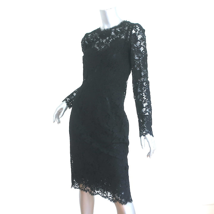 Dolce &amp; Gabbana Cordonetto Lace Dress Black Size 40 Long Sleeve Sheath