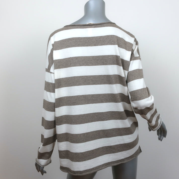 Massimo Alba Striped Sweater Taupe/Cream Cotton-Cashmere Size Medium
