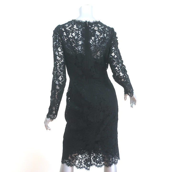 Dolce &amp; Gabbana Cordonetto Lace Dress Black Size 40 Long Sleeve Sheath