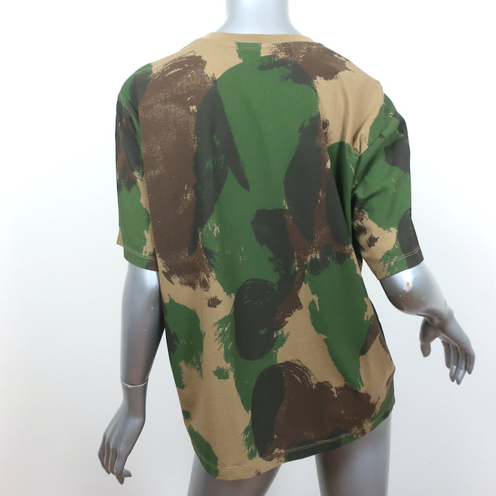Victoria Beckham Camouflage Print T-Shirt Green Size Large Short Sleeve Top