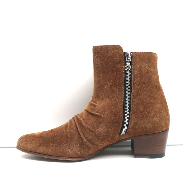 Amiri Ruched Ankle Boots Brown Suede Size 38.5 Side-Zip Booties