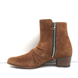 Amiri Ruched Ankle Boots Brown Suede Size 38.5 Side-Zip Booties