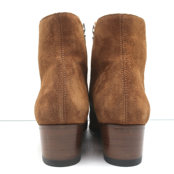 Amiri Ruched Ankle Boots Brown Suede Size 38.5 Side-Zip Booties