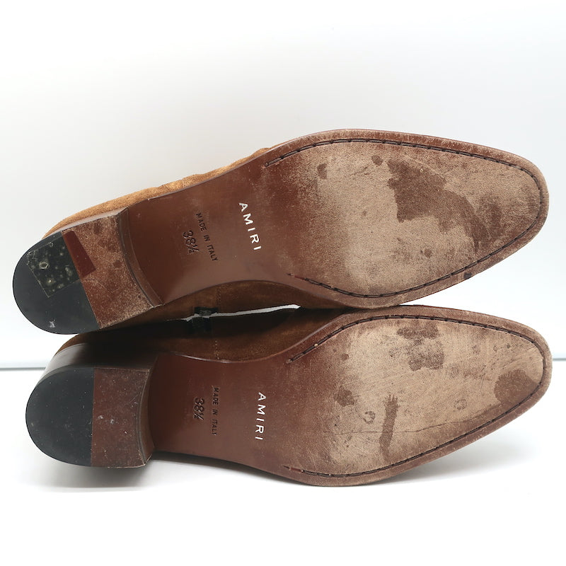 Amiri Ruched Ankle Boots Brown Suede Size 38.5 Side-Zip Booties