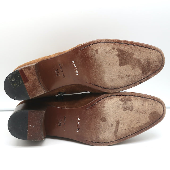 Amiri Ruched Ankle Boots Brown Suede Size 38.5 Side-Zip Booties