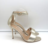 Manolo Blahnik Tres Ankle Strap Sandals Gold Metallic Leather Size 38.5 NEW