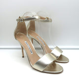 Manolo Blahnik Tres Ankle Strap Sandals Gold Metallic Leather Size 38.5 NEW
