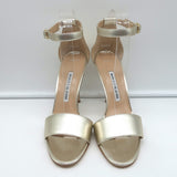 Manolo Blahnik Tres Ankle Strap Sandals Gold Metallic Leather Size 38.5 NEW