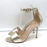 Manolo Blahnik Tres Ankle Strap Sandals Gold Metallic Leather Size 38.5 NEW