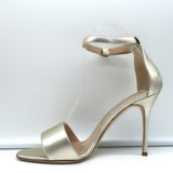 Manolo Blahnik Tres Ankle Strap Sandals Gold Metallic Leather Size 38.5 NEW