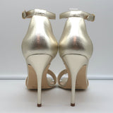 Manolo Blahnik Tres Ankle Strap Sandals Gold Metallic Leather Size 38.5 NEW
