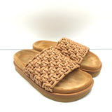 Chloe Wavy Platform Slide Sandals Beige Woven Leather Size 36