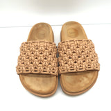 Chloe Wavy Platform Slide Sandals Beige Woven Leather Size 36