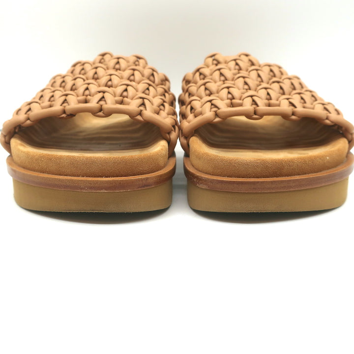 Chloe Wavy Platform Slide Sandals Beige Woven Leather Size 36