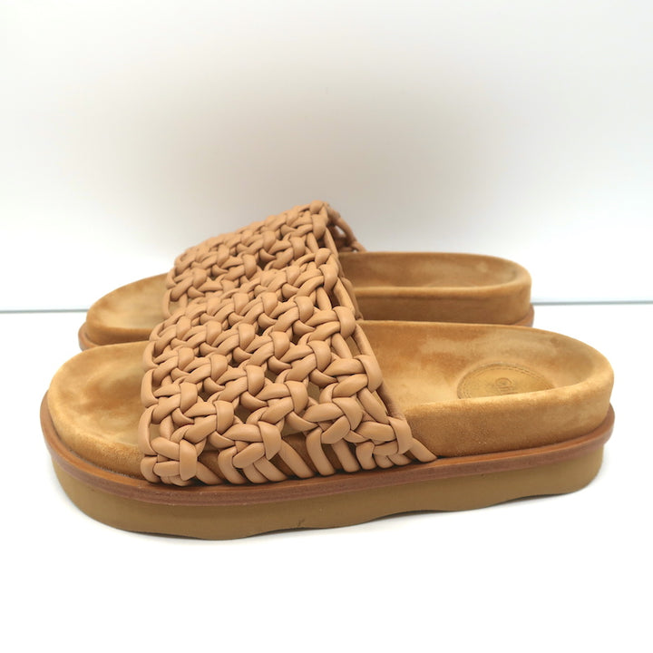 Chloe Wavy Platform Slide Sandals Beige Woven Leather Size 36