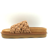 Chloe Wavy Platform Slide Sandals Beige Woven Leather Size 36