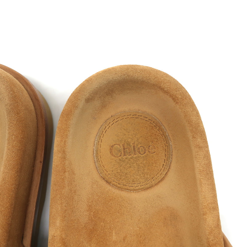 Chloe Wavy Platform Slide Sandals Beige Woven Leather Size 36