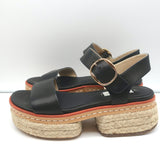Gabriela Hearst Platform Espadrille Sandals Ryka Black Leather Size 36
