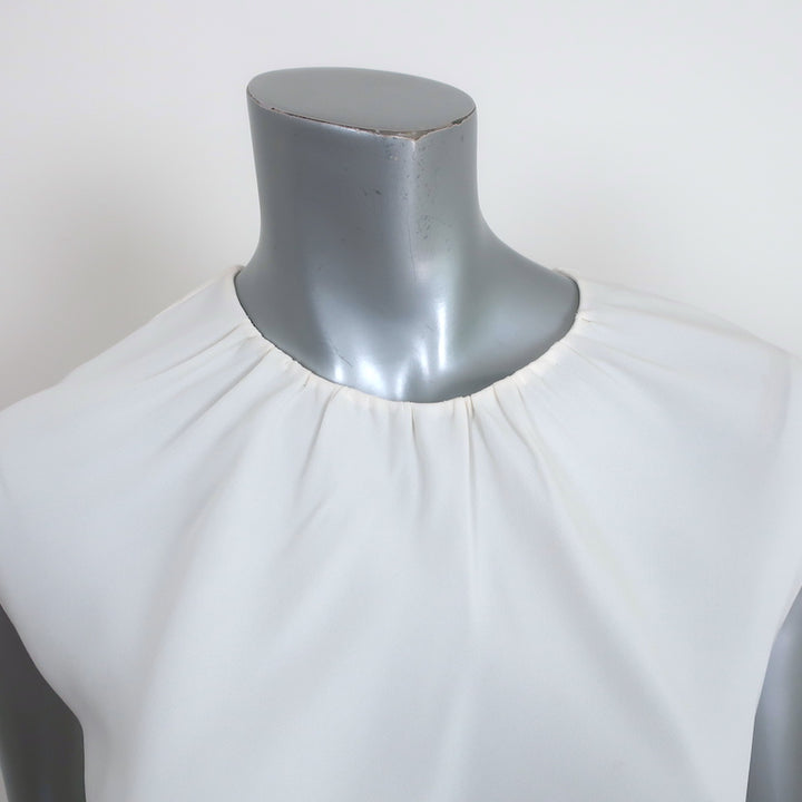 Theory Shirred Neck Top White Silk Size Small Cap Sleeve Blouse NEW