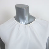 Theory Shirred Neck Top White Silk Size Small Cap Sleeve Blouse NEW