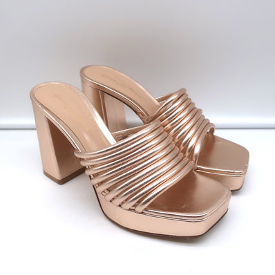 Gianvito Rossi Platform Mule Sandals Lena Rose Gold Metallic Leather Size 35.5
