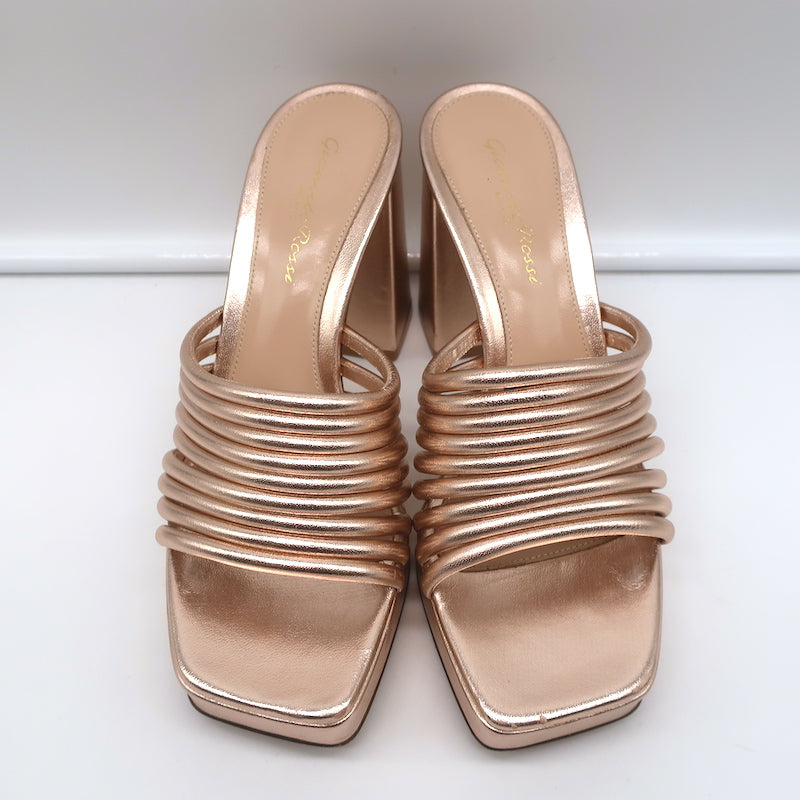 Gianvito Rossi Platform Mule Sandals Lena Rose Gold Metallic Leather Size 35.5