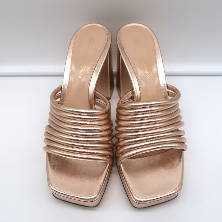 Gianvito Rossi Platform Mule Sandals Lena Rose Gold Metallic Leather Size 35.5